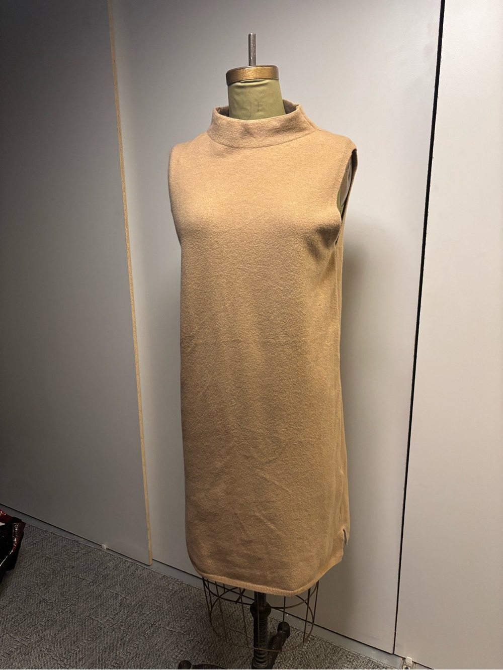 Massimo Dutti Sleeveless Mock Neck Dress in Camel Beige